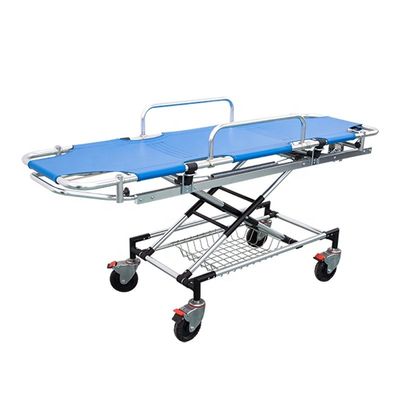 Cama de camilla de ambulancia azul de aleación de aluminio cama de camilla médica de transporte