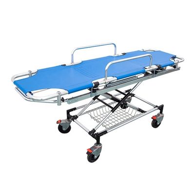 Cama de camilla de ambulancia azul de aleación de aluminio cama de camilla médica de transporte