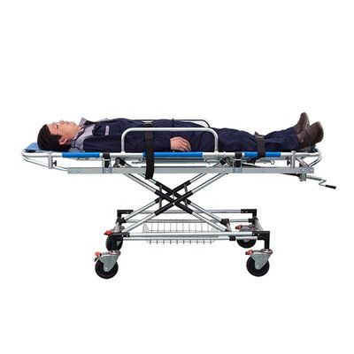 Cama de camilla de ambulancia azul de aleación de aluminio cama de camilla médica de transporte